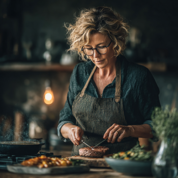 Щаслива літня пара готує здорову їжу